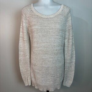 LOFT Sweater Medium Heather Oatmeal Beige Pullover Long Sleeve Cotton Knit